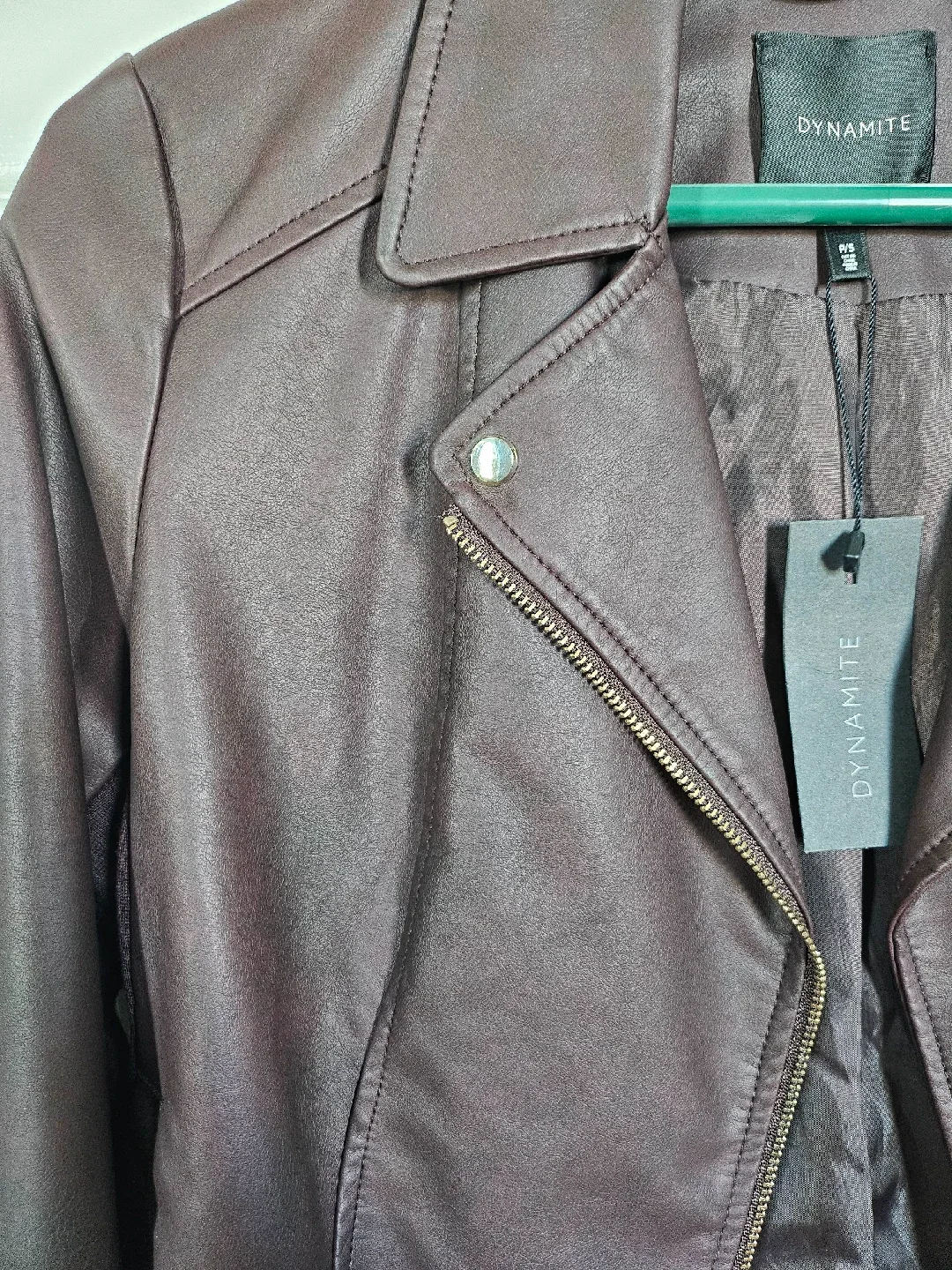 Dynamite Faux Leather Moto Jacket - Dark Brown- Size S image indicator(2)