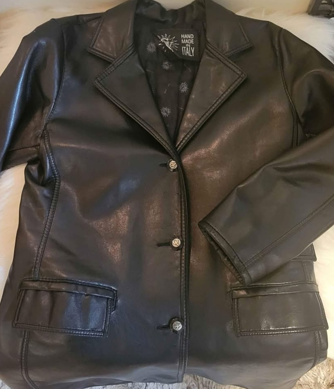 Handmade Italy Black Leather Blazer