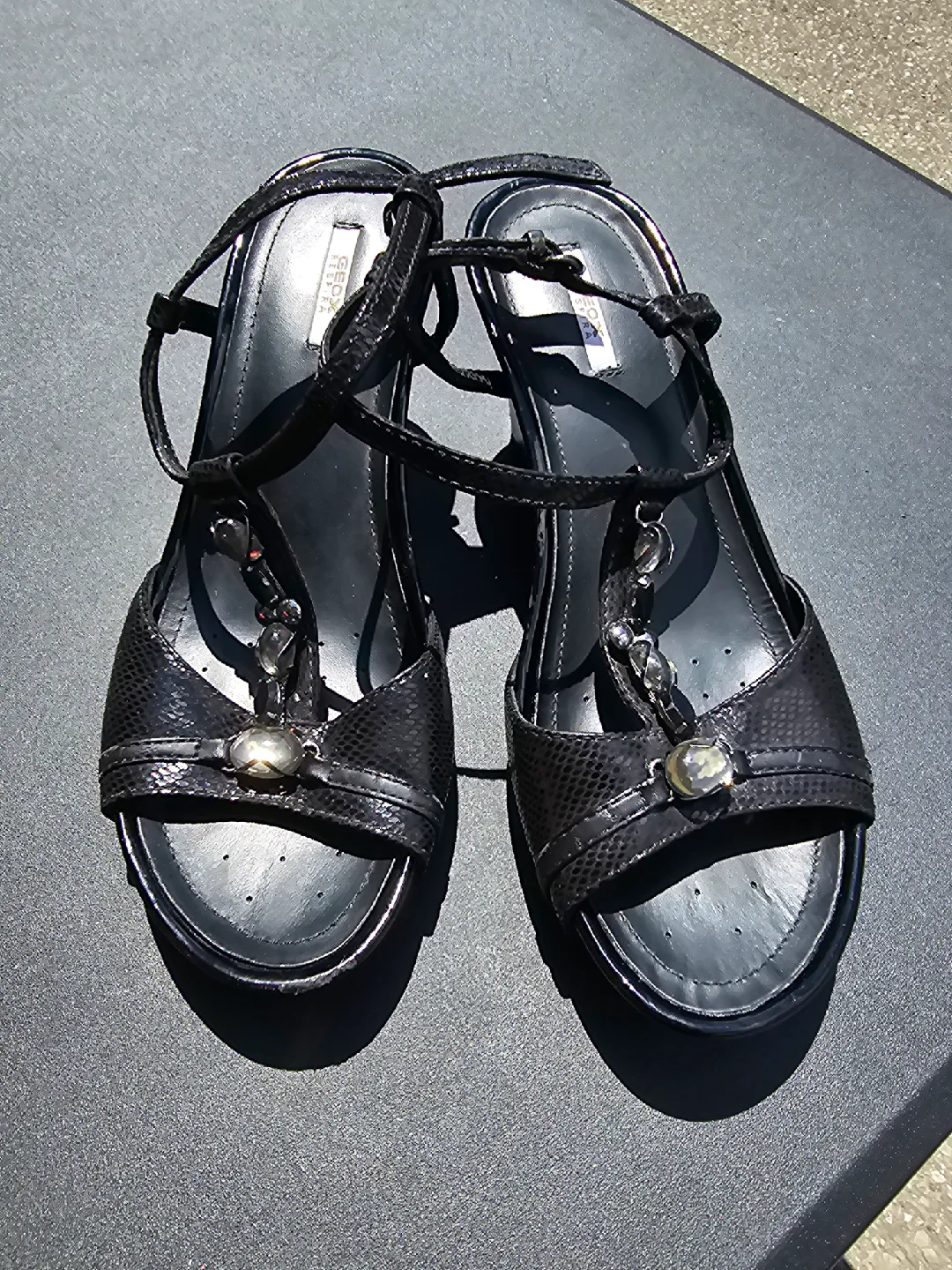Geox Black Wedge Sandals, Size 6 thumbnail