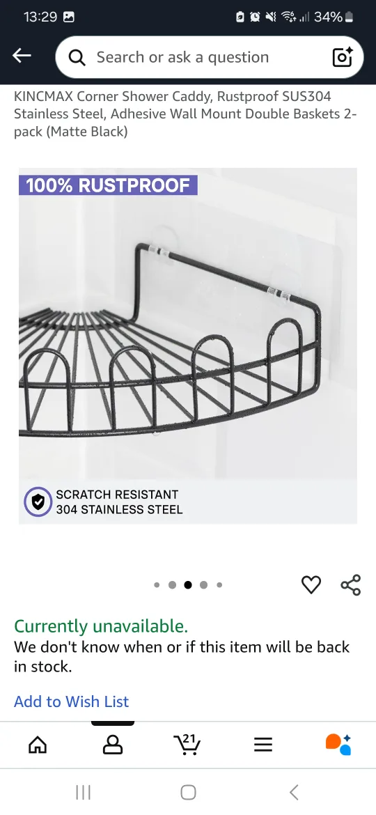 KINCMAX Corner Shower Caddy - Matte Black image indicator(3)