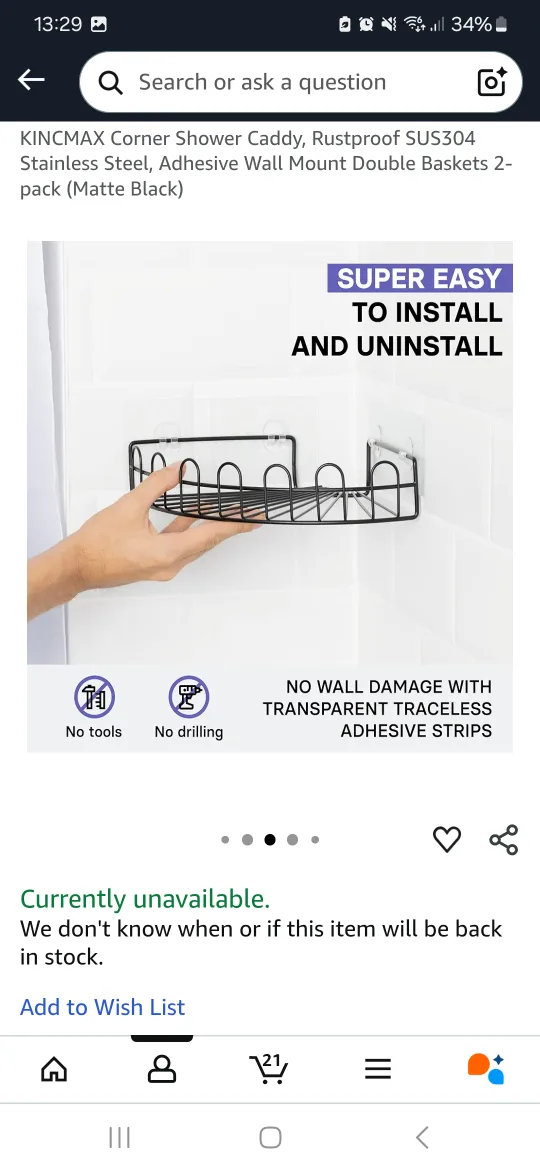 KINCMAX Corner Shower Caddy - Matte Black image indicator(4)