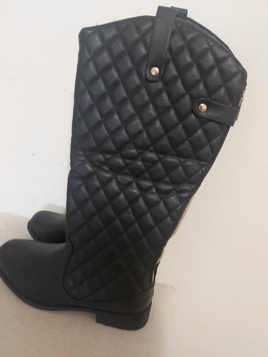 Black Quilted Riding Boots, Size 7.5