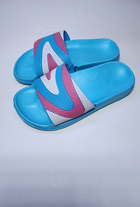 Unisex Color Block Blue, Pink, White Slides - Size 1 Big Kid