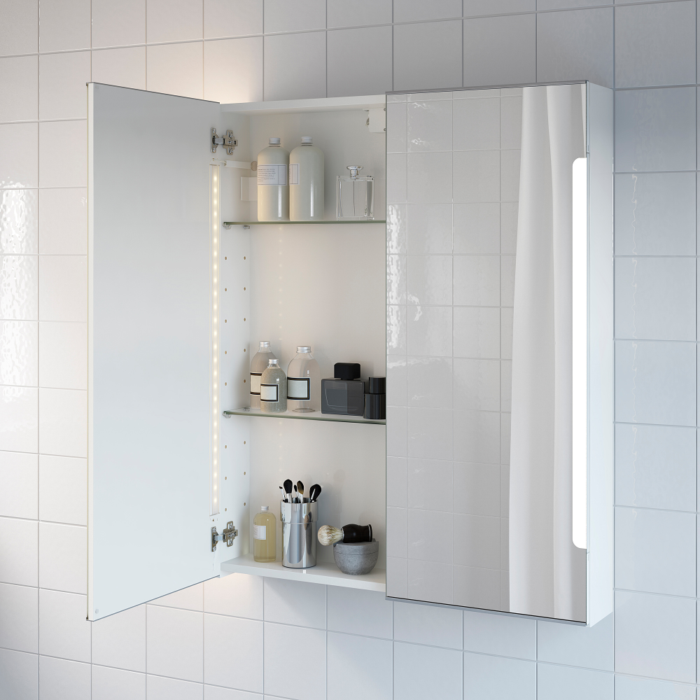 IKEA STORJORM Mirror Cabinet w/2 Doors & Light, White