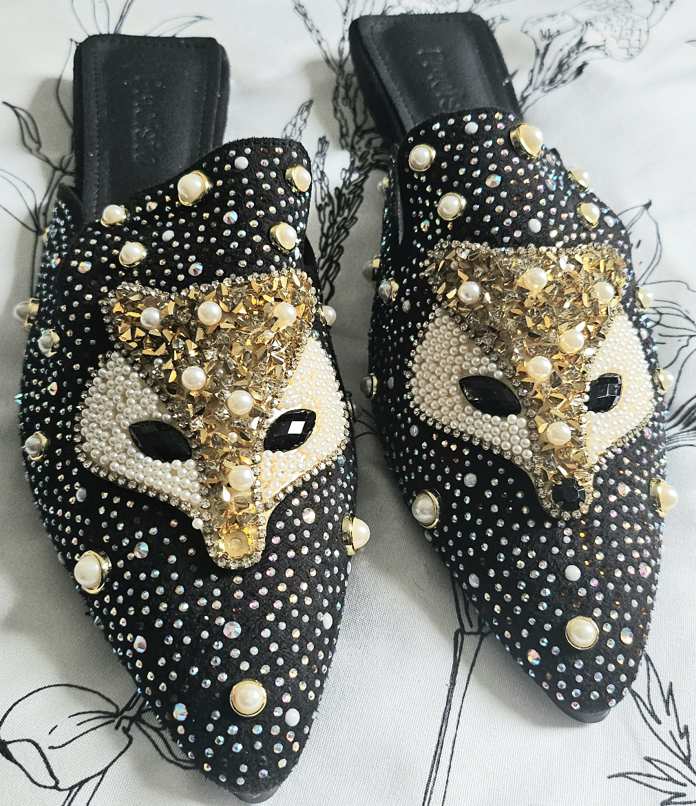 Size 9 Black Embellished Mules