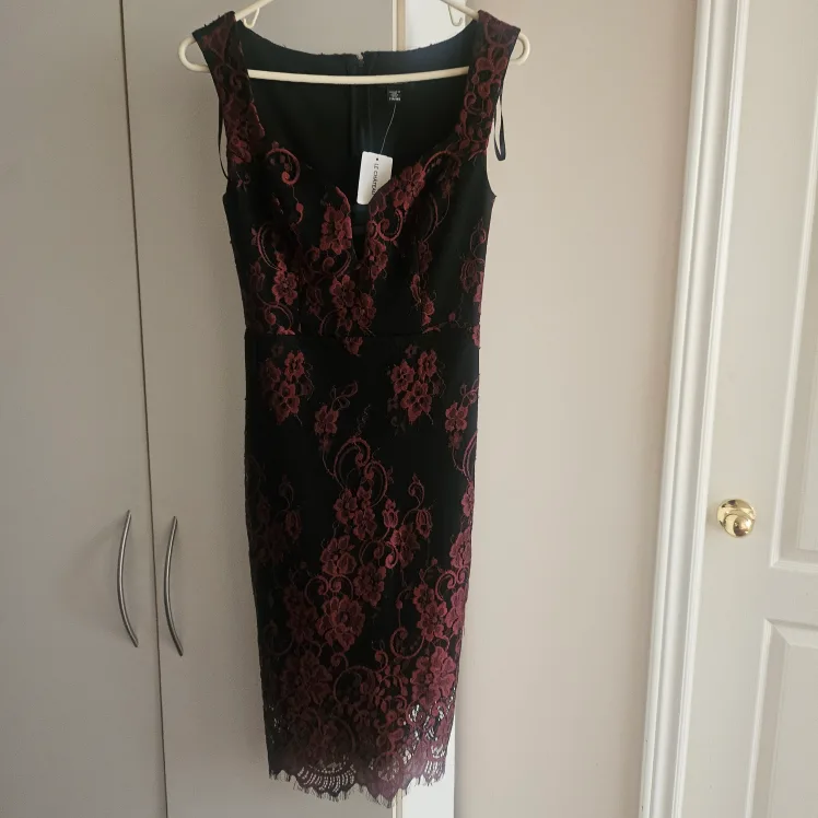 (NEW) Le Chateau Black & Burgundy Lace Dress thumbnail