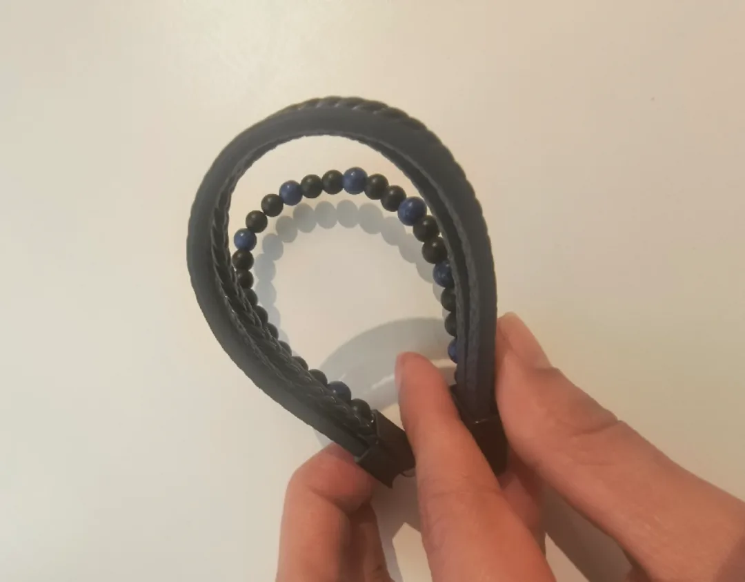 Men's Beaded & Braided Leather Bracelet - Black & Blue image indicator(2)