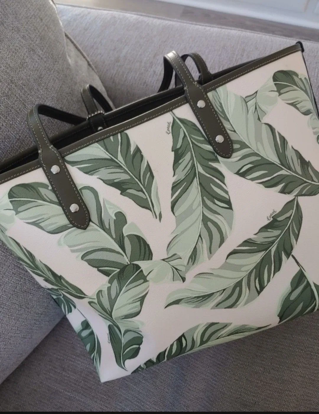 Coach Reversible Tote Bag with Green Leaf Pattern image indicator(2)