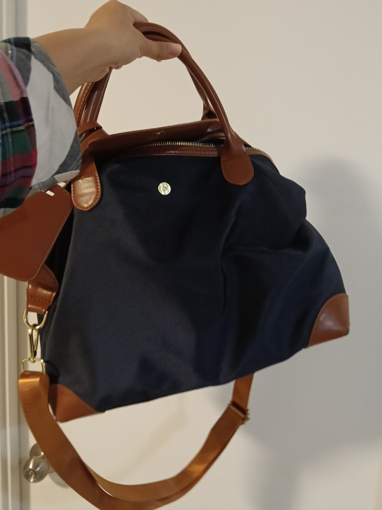 Navy Blue & Brown Trimmed Travel Bag