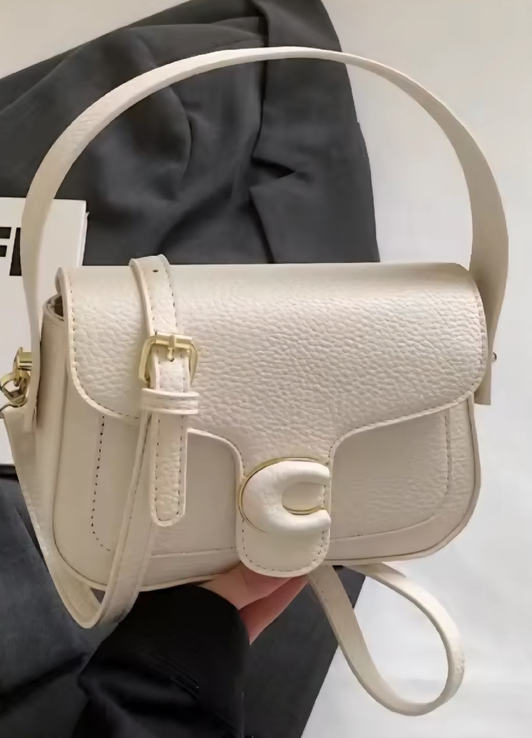 Ivory Shoulder Bag with Gold Hardware - photo 2