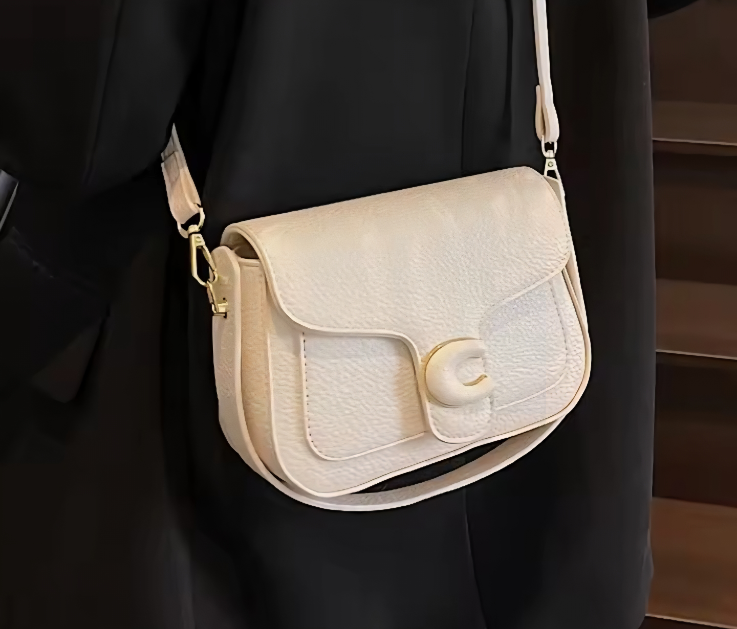 Ivory Shoulder Bag with Gold Hardware - photo 3