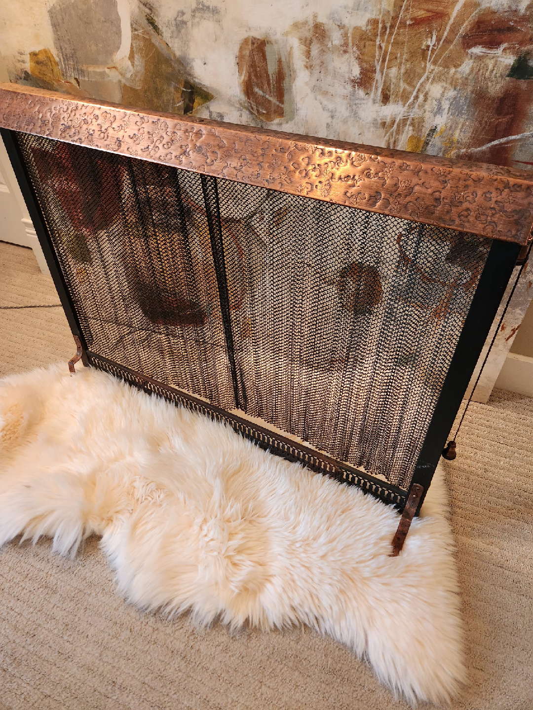 FREE STANDING Fireplace Screen with Copper Trim, 1970's style! - photo 2