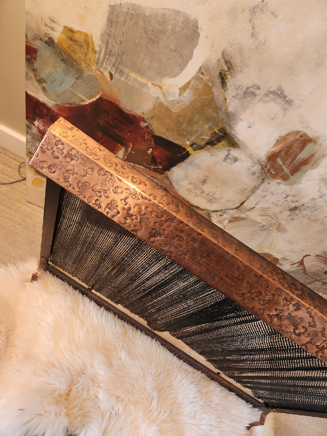 FREE STANDING Fireplace Screen with Copper Trim, 1970's style! - photo 3