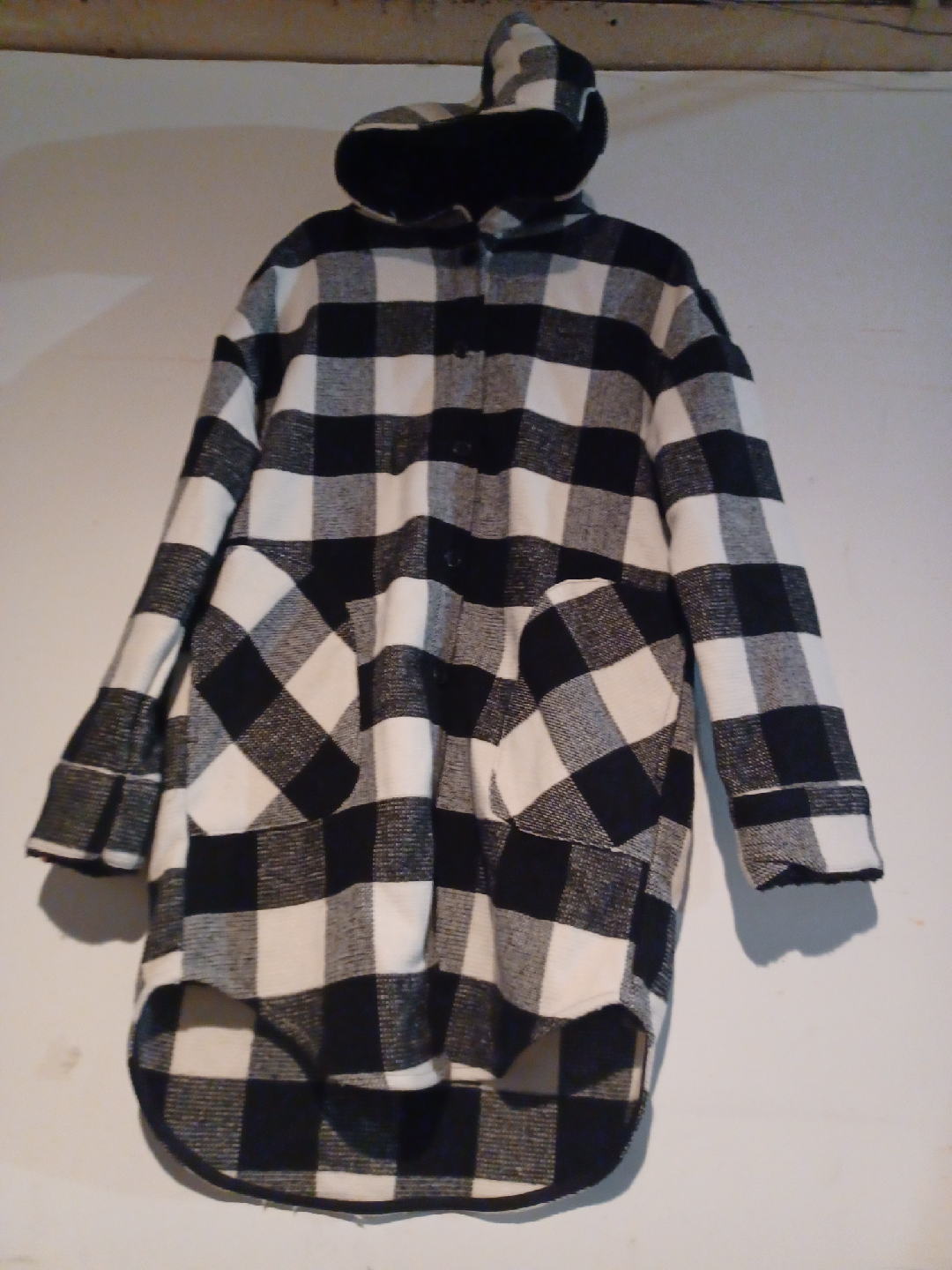 RDI Black & White Plaid Hooded Coat