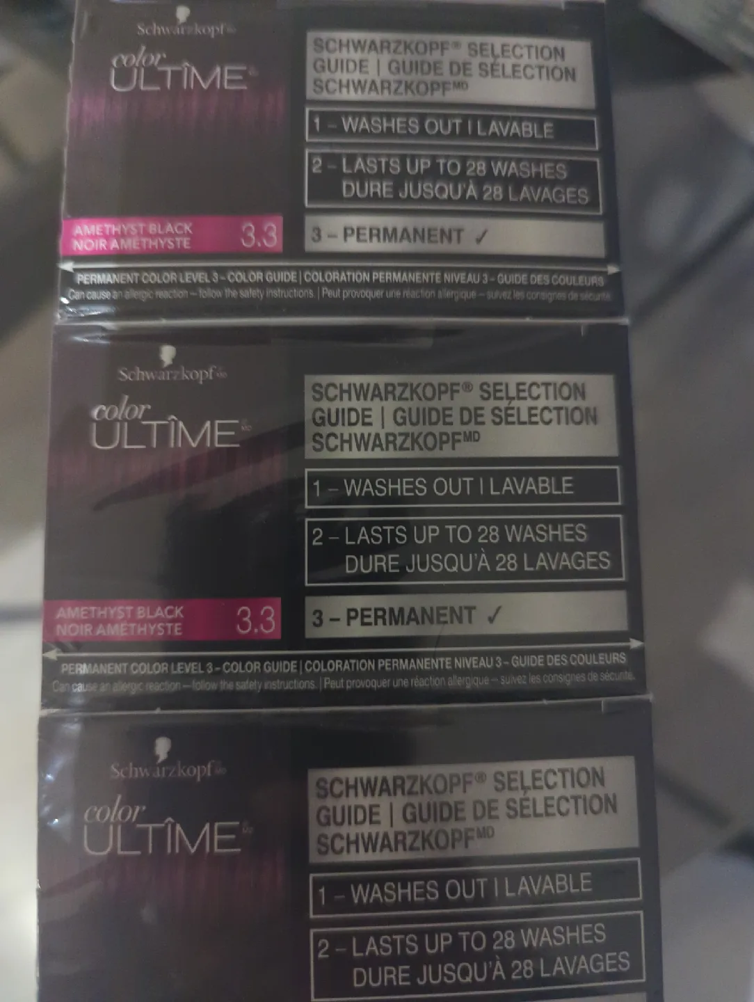 3 packs of Schwarzkopf Color Ultime 3.3 Amethyst Black Hair Dye image indicator(3)