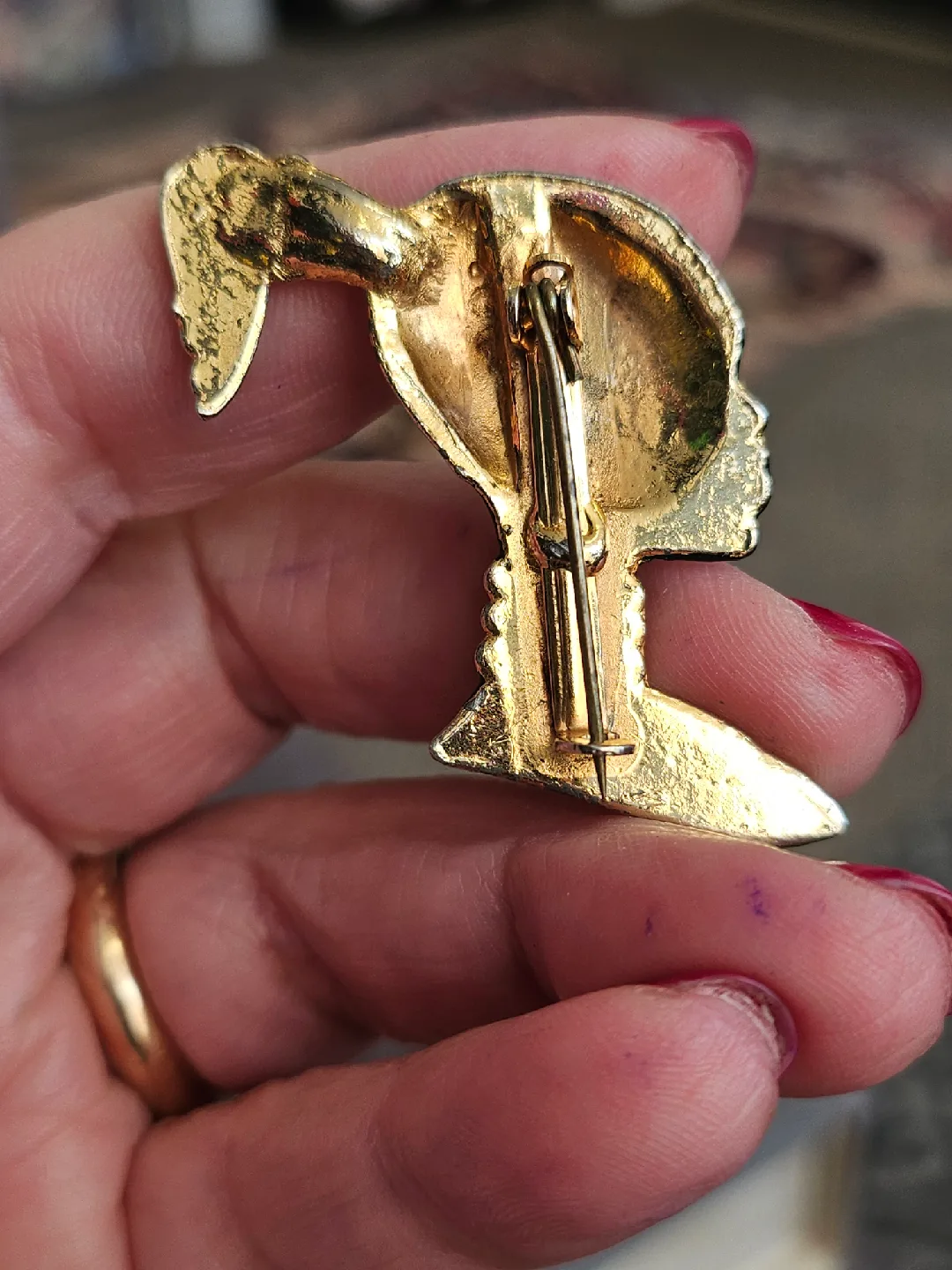 Vintage African Woman Head Brooch - Gold & Black image indicator(4)