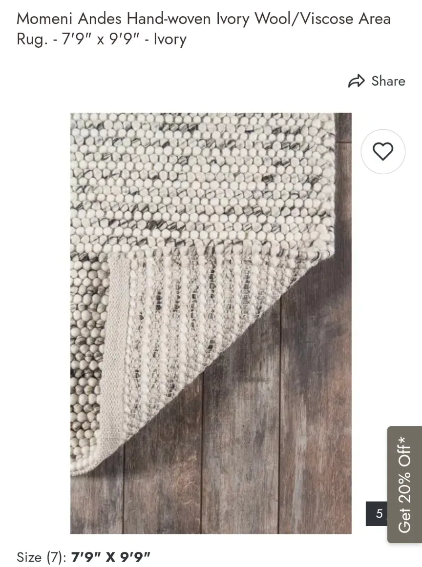 Momeni Andes Ivory Wool/Viscose Area Rug - 7'9" x 9'9" image indicator(3)