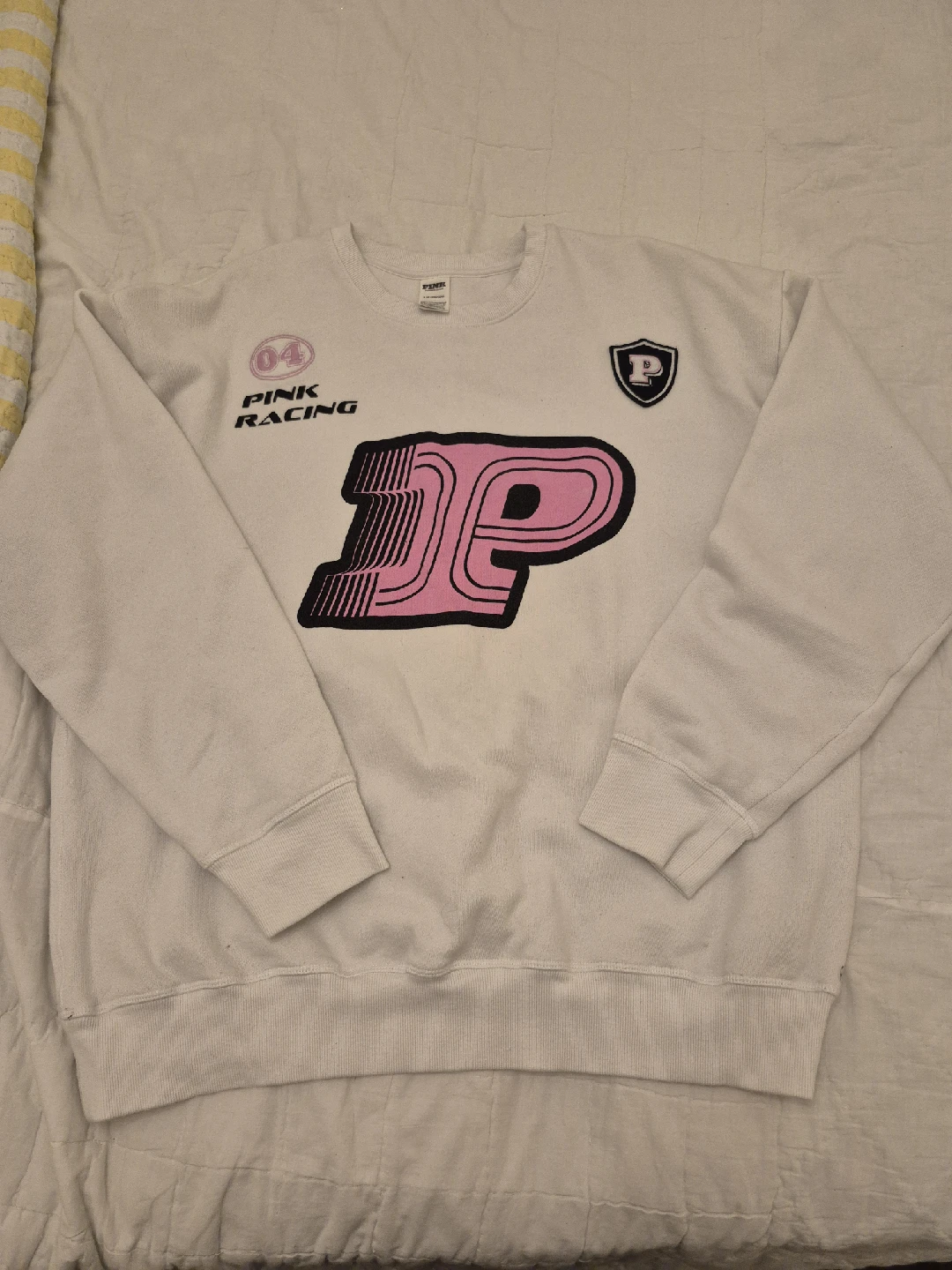 Pink Racing White Crewneck Sweatshirt