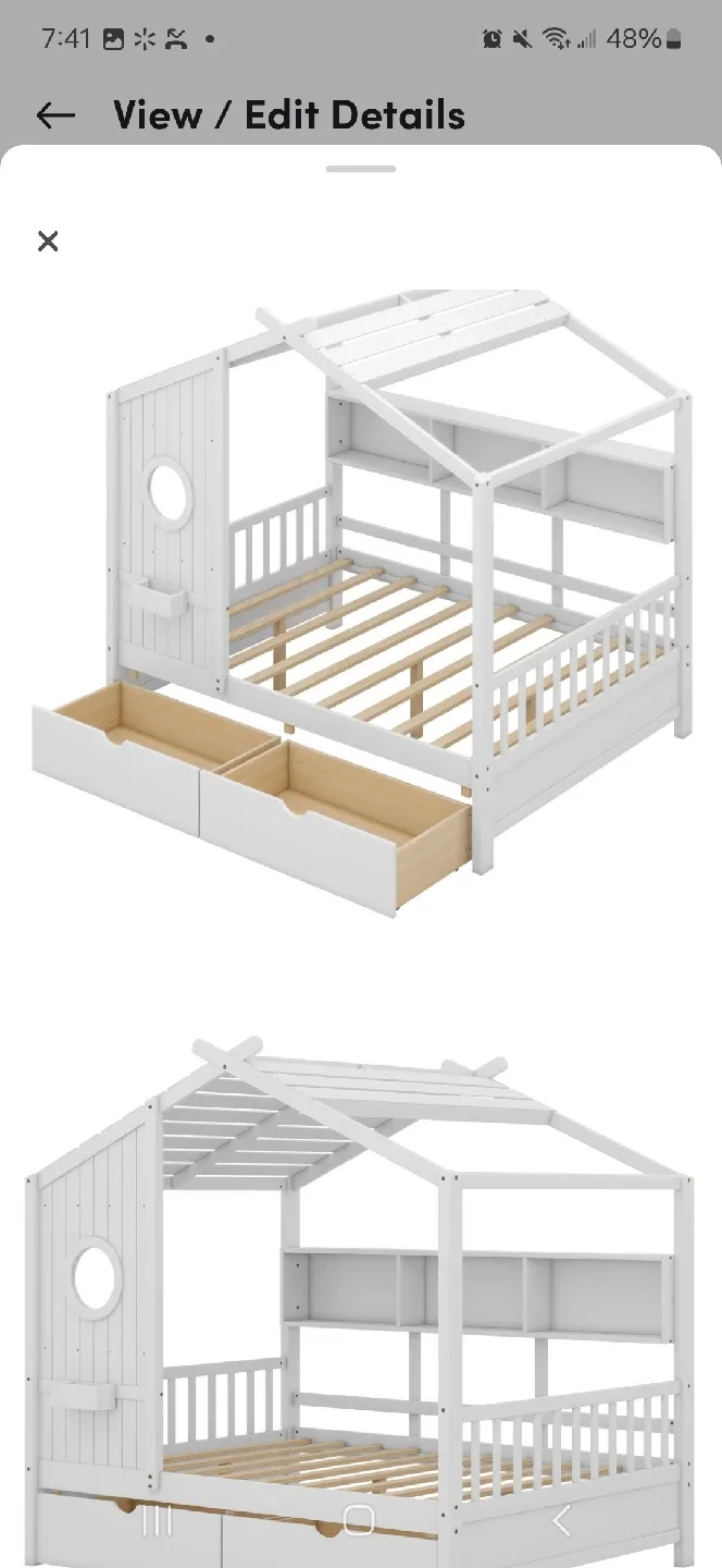 White Wood House Bed Frame with Storage image indicator(2)