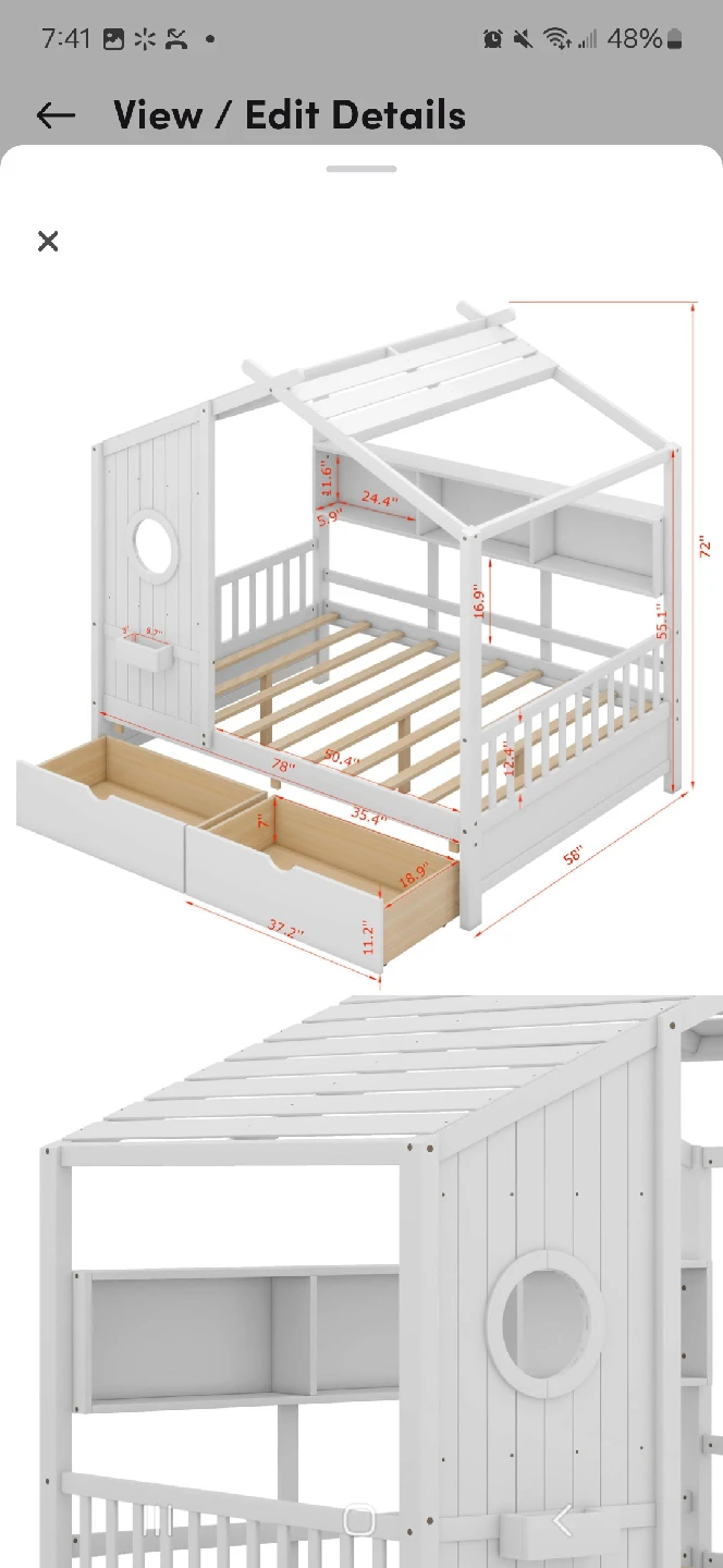 White Wood House Bed Frame with Storage - photo 3