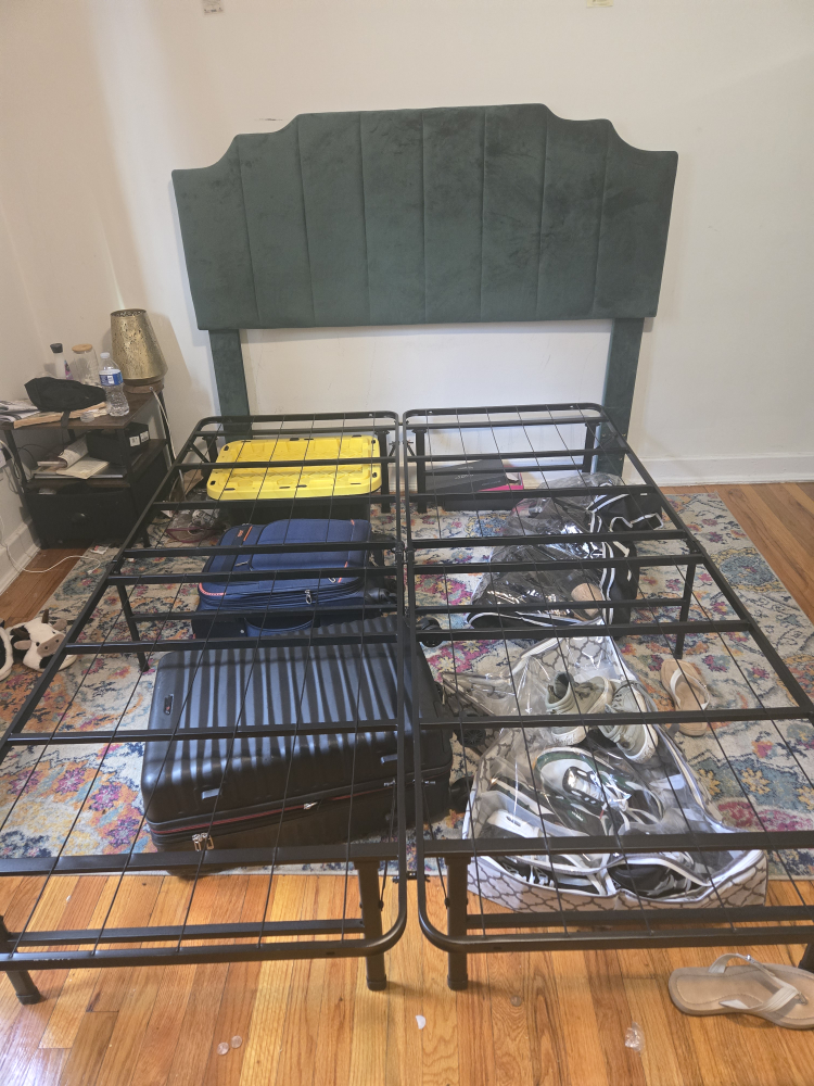 Green Velvet Headboard & Metal Bed Frame