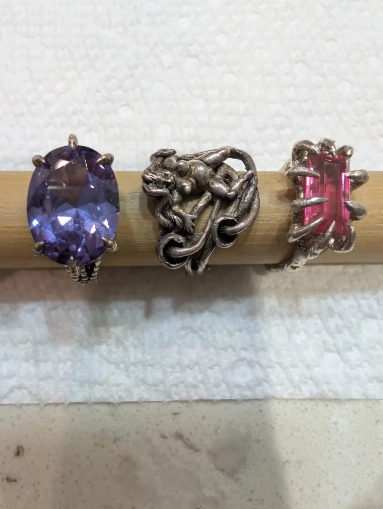 Assorted 6 Gothic Silver color Rings with Gemstones image indicator(4)