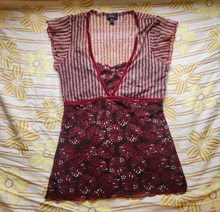 y2k red babydoll mesh top