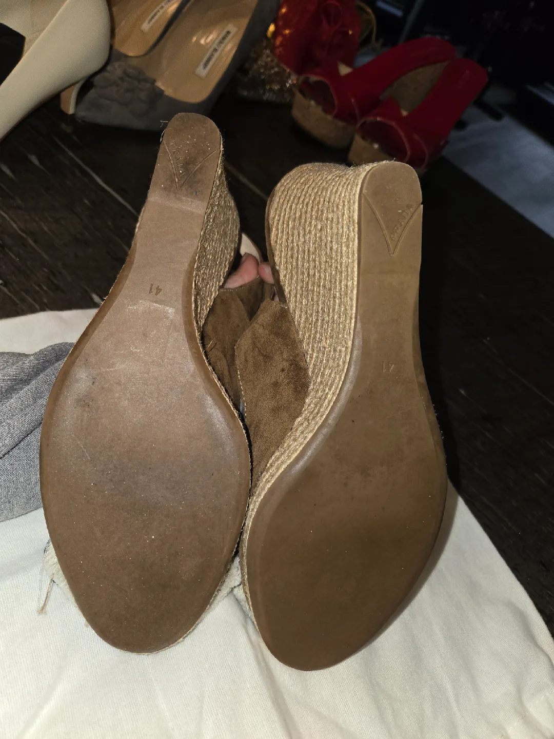 Prada Brown Suede Wedge Slingback Heels image indicator(7)