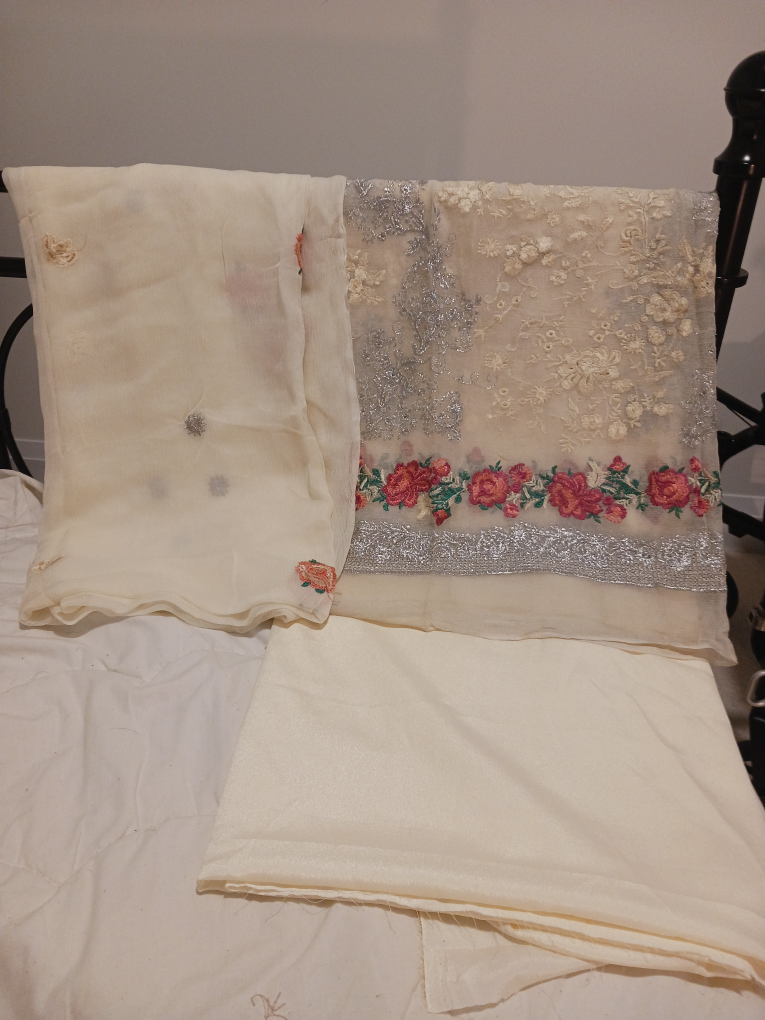 Cream Embroidered Salwar Kameez Suit beautiful lohre  sale