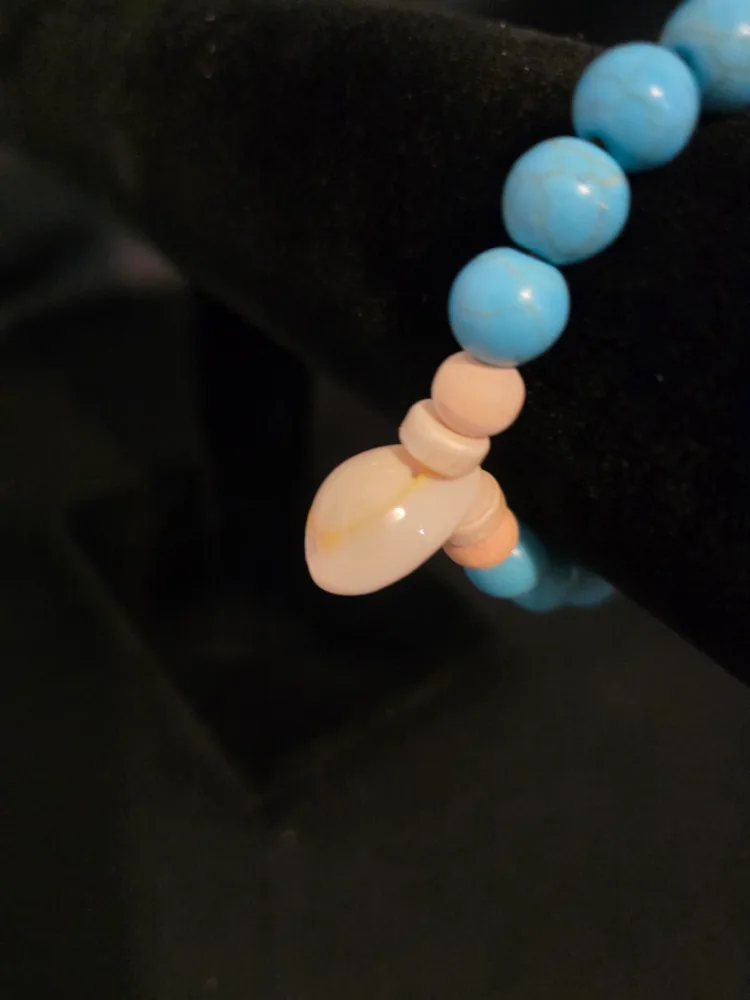 Handmade Beaded Bracelet - Turquoise & Wood image indicator(4)