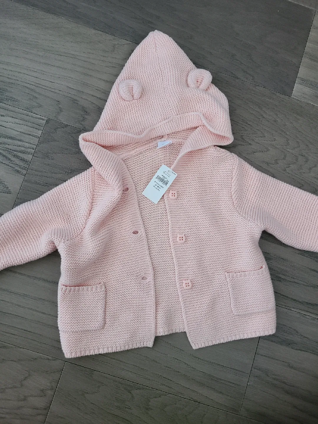 Baby Gap Pink Knit Bear Hoodie 6-12 Months - New