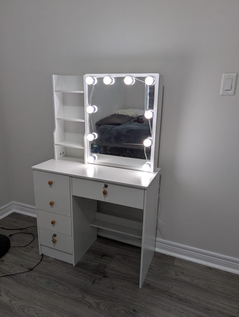 Vanity Desk with Lighted Mirror - White - photo 4