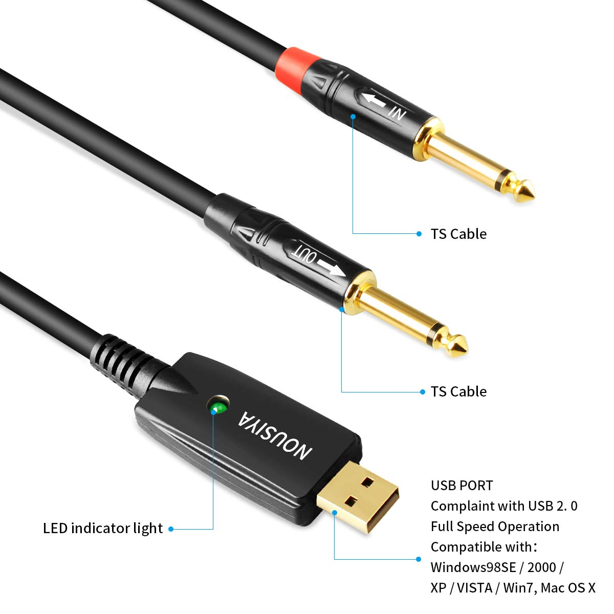USB Guitar Cable, NUOSIYA USB Interface Cable to 2 1/4" Line - photo 2