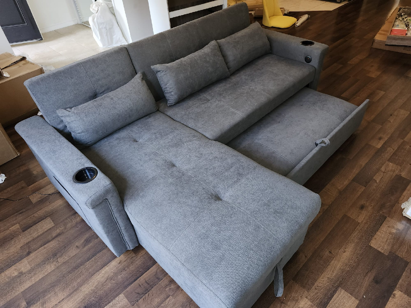 Grey Sleeper Sectional Sofa with Storage - photo 3