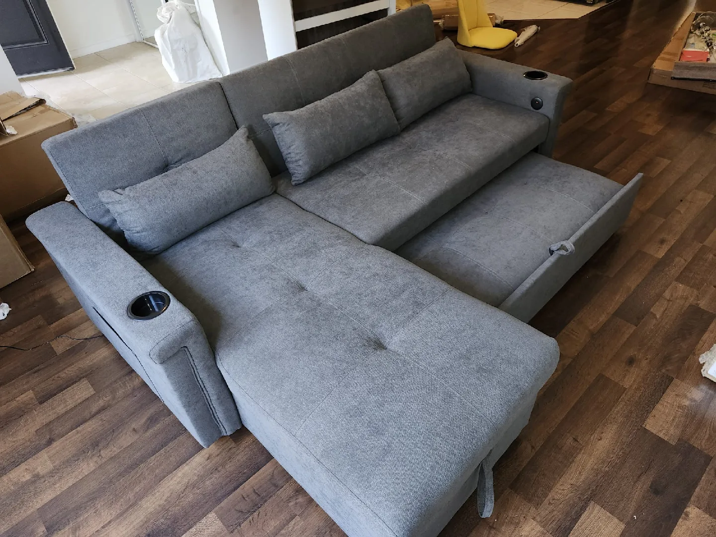 Grey Sleeper Sectional Sofa with Storage image indicator(3)