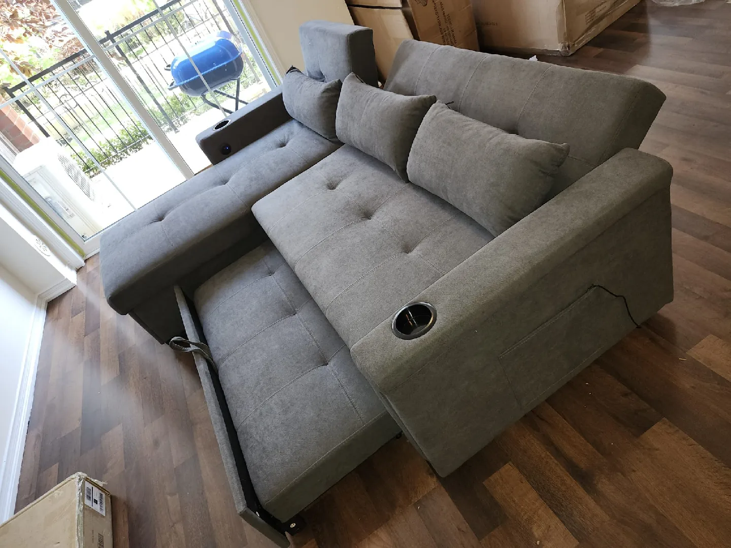 Grey Sleeper Sectional Sofa with Storage image indicator(5)