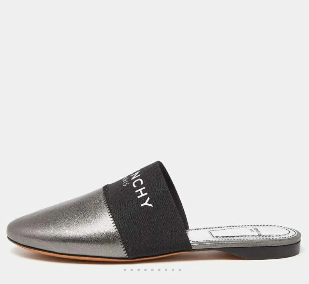 Givenchy Metallic Pewter Leather Logo Mules image indicator(3)