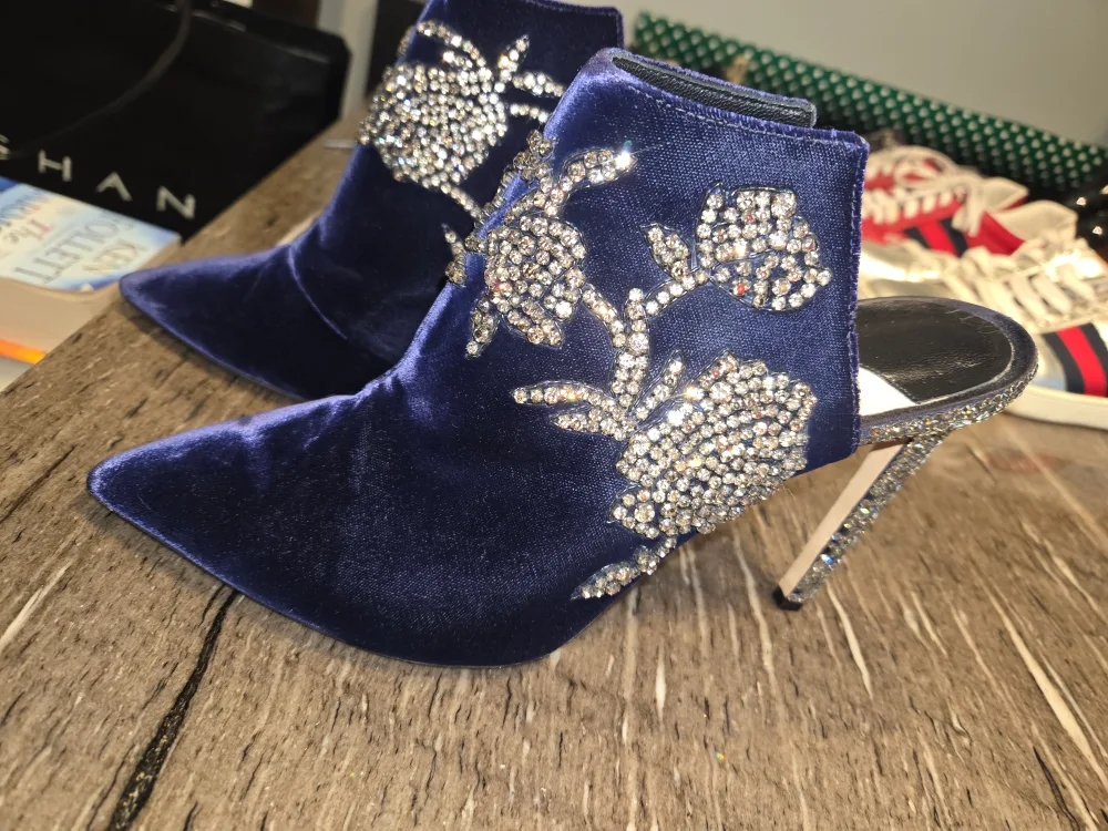 Jimmy Choo Blue Velvet Crystal Embellished Heels, Size 41 image indicator(2)