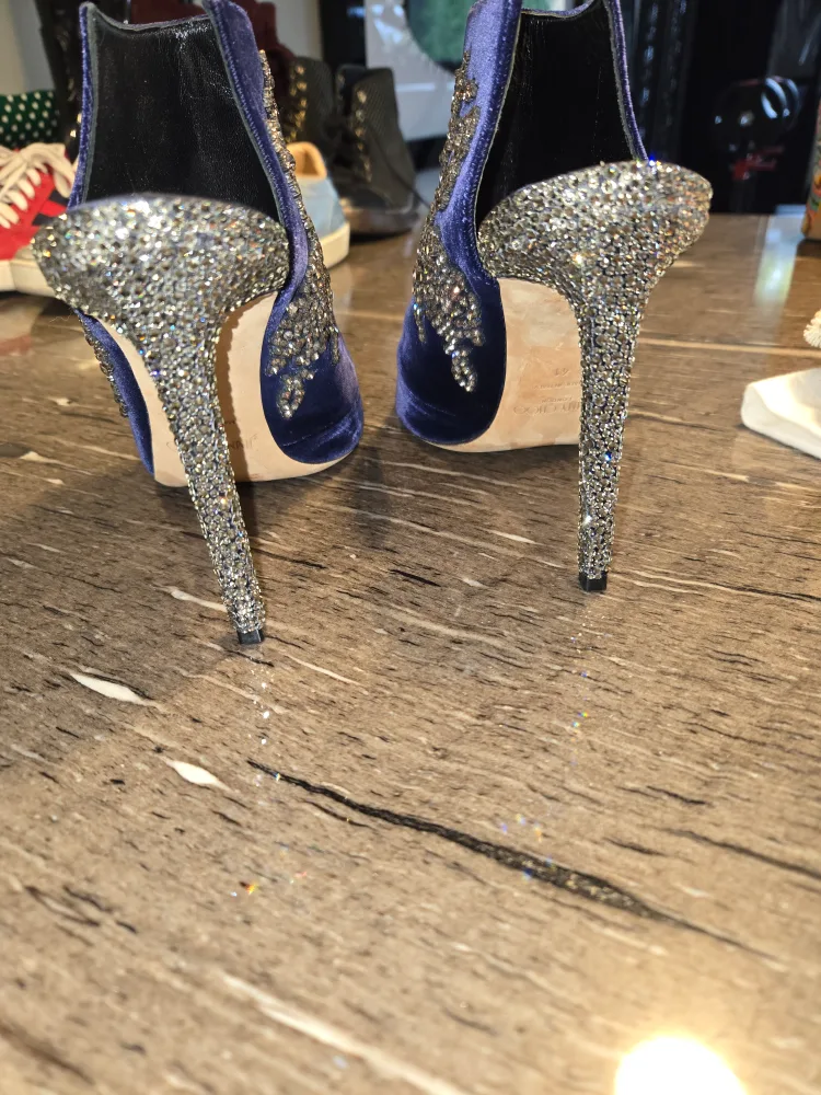 Jimmy Choo Blue Velvet Crystal Embellished Heels, Size 41 image indicator(3)