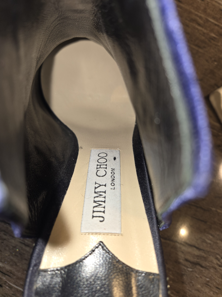 Jimmy Choo Blue Velvet Crystal Embellished Heels, Size 41 - photo 4