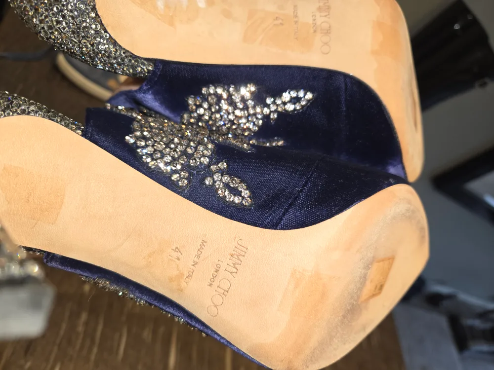 Jimmy Choo Blue Velvet Crystal Embellished Heels, Size 41 image indicator(6)