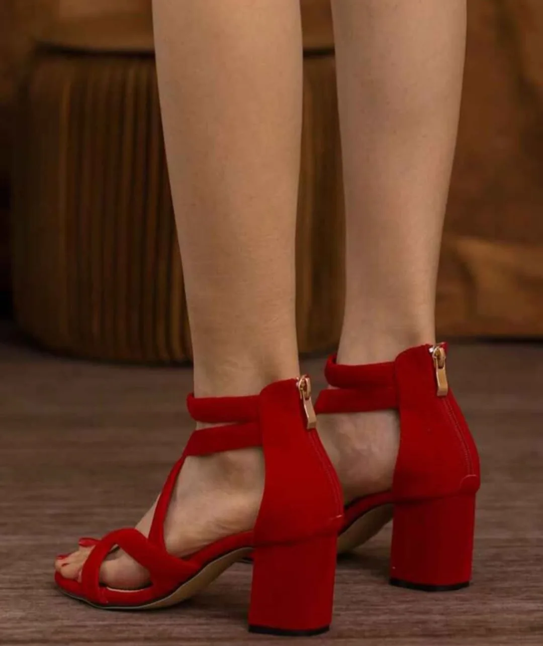 Red Ankle Strap Block Heels (6.5 US) 37 EUR image indicator(2)