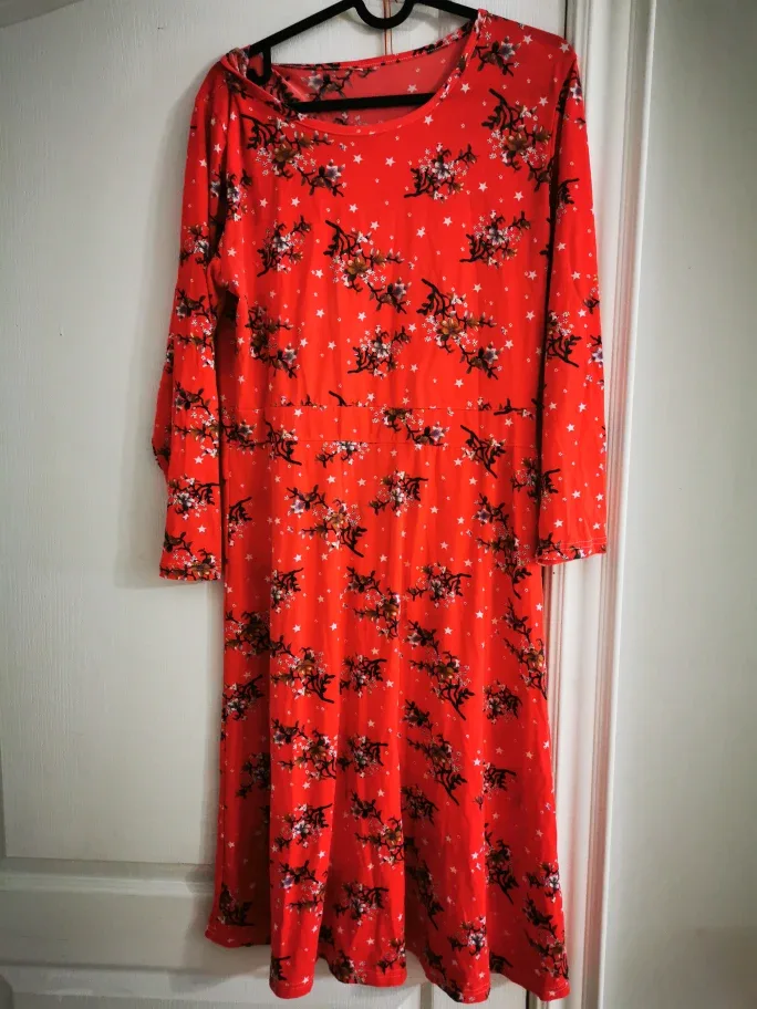 Red Floral Long Sleeve Dress image indicator(2)