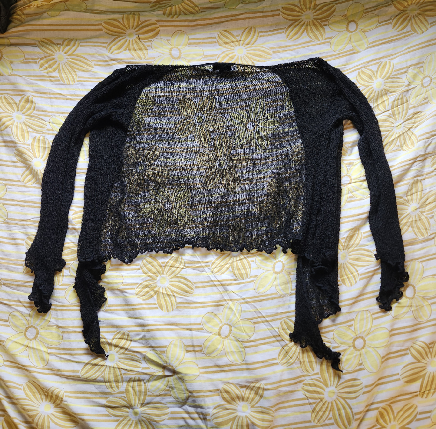 Black Tricotto wrap cardigan with ruffle sleeves - photo 5