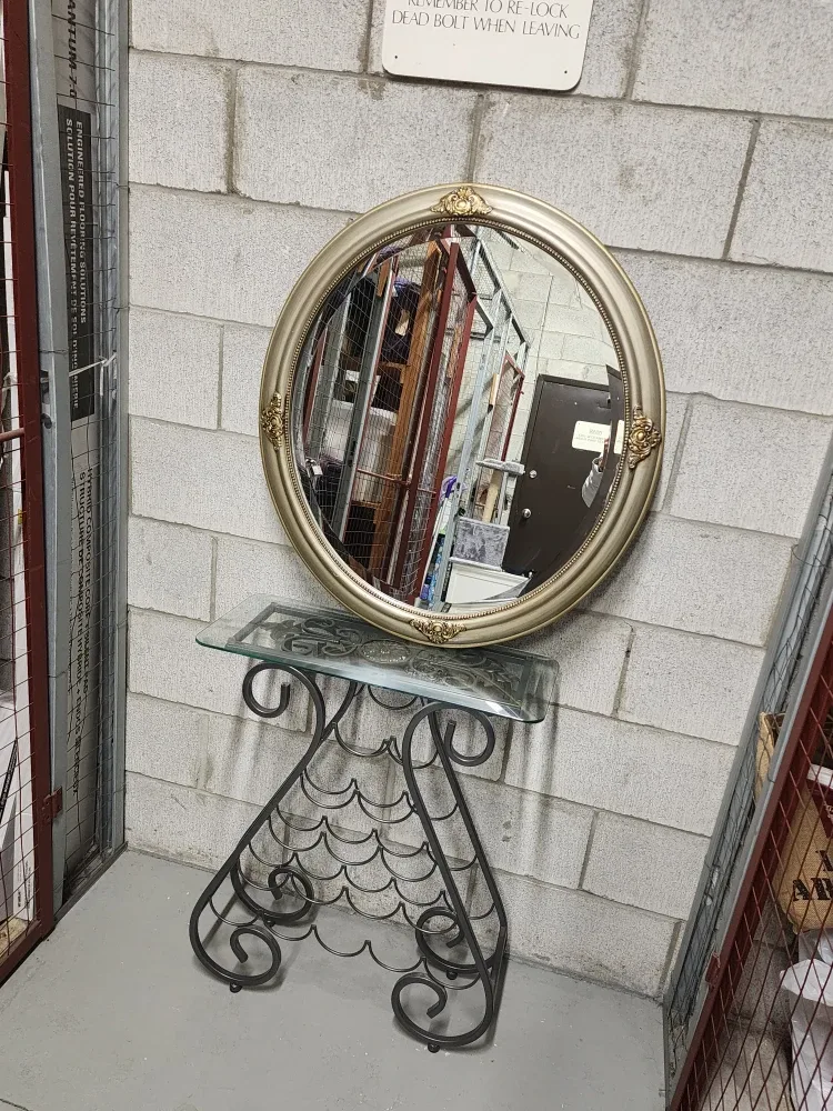 Round Mirror with Wine Rack Table thumbnail