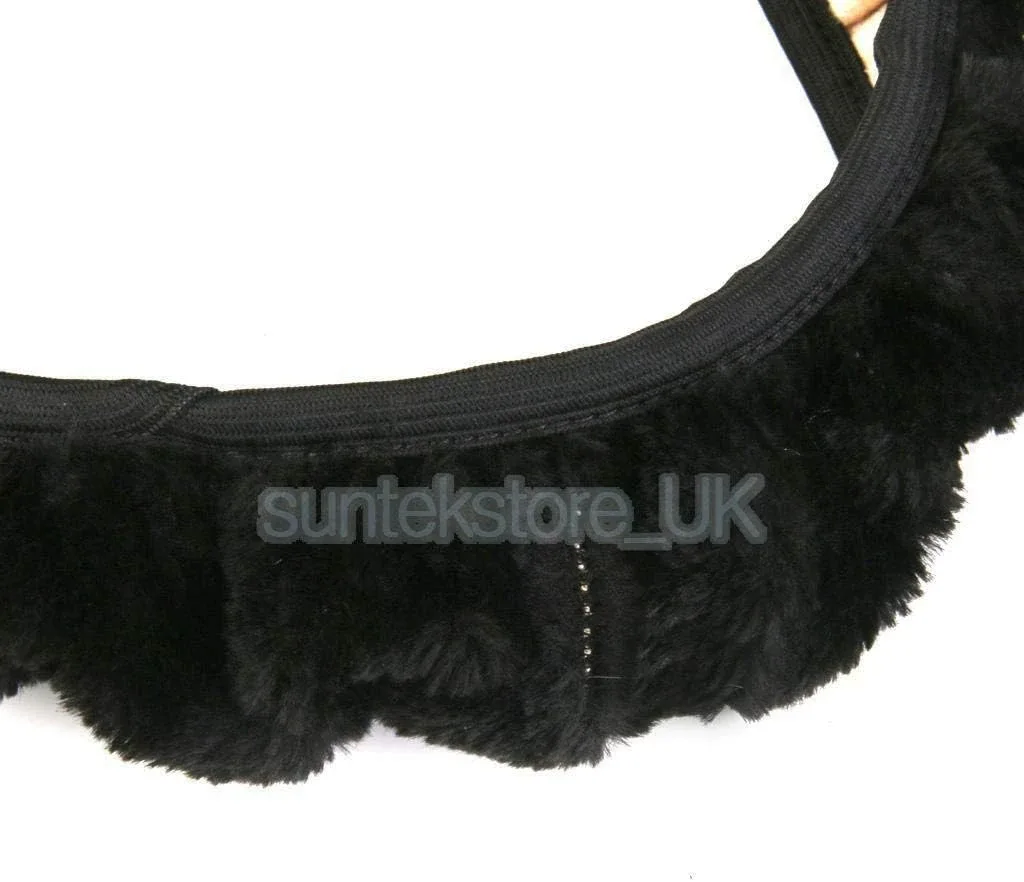 Black Plush Car Steering Wheel Cover image indicator(5)