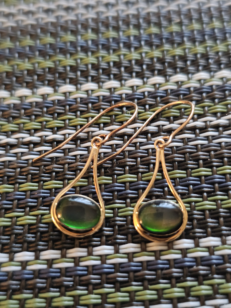New 14K Gold Drop Earrings with Green Stones