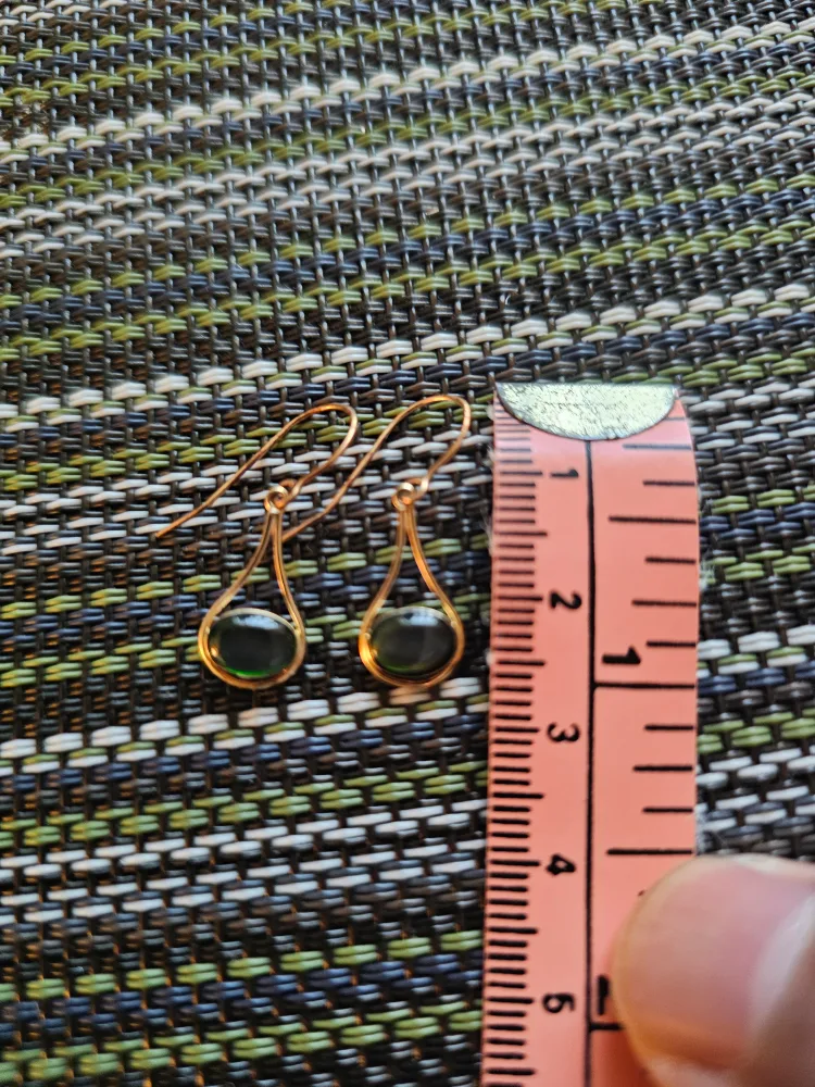 New 14K Gold Drop Earrings with Green Stones image indicator(3)