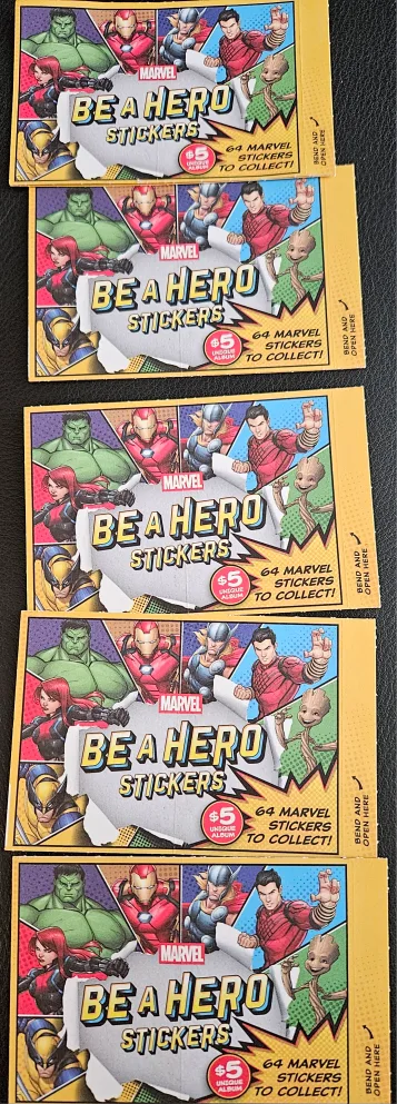 🧡5 packs unopened Marvel Be A Hero Stickers thumbnail