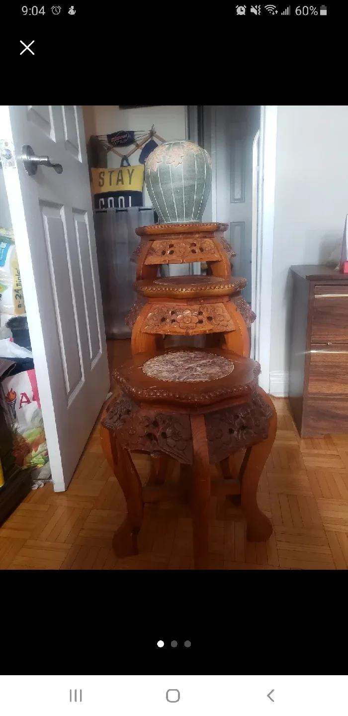 Vintage Carved Wooden Plant Stands - Set of 3